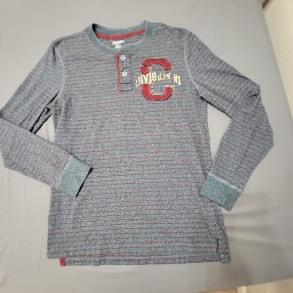Arizona Jean Co Division #1 Henley Shirt Gray Red Stripe Long Sleeve Large - Picture 1 of 8